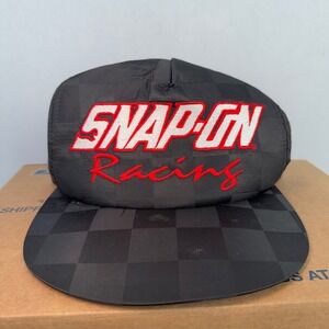 Y2K Snap-On Racing Hat Cap Black Checkered K-Products Snapback USA Trucker